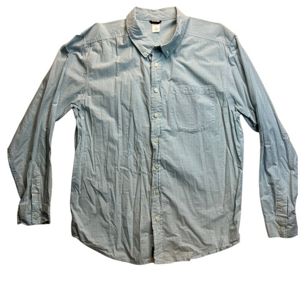 Gymboree Kids Boys Light Blue Gingham Check Button Down‎ Shirt XXL Long Sleeve